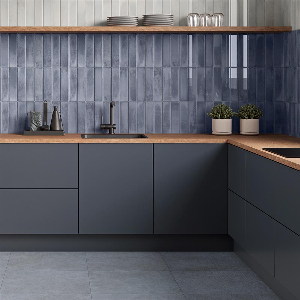 Harmony blue ceramic kitchen splashback tiles